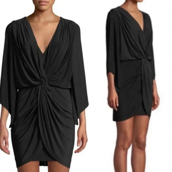 Misa Los Angeles Draped Teget Fluid Stretch Mini Dress Olive  Green Size Large. - Picture 3 of 16